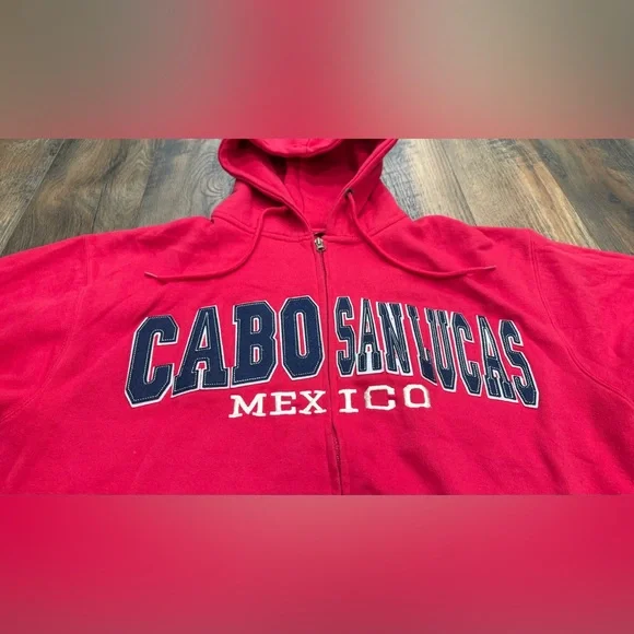 Cabo San Lucas Adult Zip Up Hoodie, Size Large, Red Blue - Picture 3 of 7